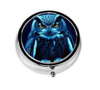 Pill Box 3 Compartment Small Pill Case for Purse & Pocket Blue Owl Round Pill Box Cute Vitamins Fish Oil Supplements Storage Box Portable Pill Containe Travel Gift