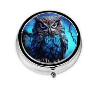 Pill Box 3 Compartment Small Pill Case for Purse & Pocket Blue Owl Round Pill Box Cute Vitamins Fish Oil Supplements Storage Box Portable Pill Containe Travel Gift