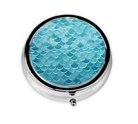 Pill Box 3 Compartment Small Pill Case for Purse & Pocket Blue Waves Squama Mermaid Scale Round Pill Box Cute Vitamins Fish Oil Supplements Storage Box Portable Pill Containe Travel Gift
