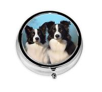 Pill Box 3 Compartment Small Pill Case for Purse & Pocket Border Collie Round Pill Box Cute Vitamins Fish Oil Supplements Storage Box Portable Pill Containe Travel Gift