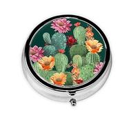 Pill Box 3 Compartment Small Pill Case for Purse & Pocket Cactus Floral Bloom Round Pill Box Cute Vitamins Fish Oil Supplements Storage Box Portable Pill Containe Travel Gift