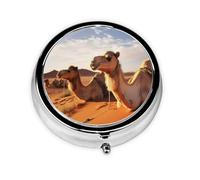Pill Box 3 Compartment Small Pill Case for Purse & Pocket Camels Rest Desert Round Pill Box Cute Vitamins Fish Oil Supplements Storage Box Portable Pill Containe Travel Gift