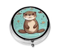 Pill Box 3 Compartment Small Pill Case for Purse & Pocket Cartoon Cute Otter Round Pill Box Cute Vitamins Fish Oil Supplements Storage Box Portable Pill Containe Travel Gift