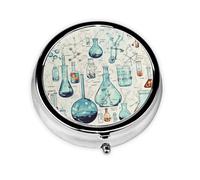 Pill Box 3 Compartment Small Pill Case for Purse & Pocket Chemistry Print Round Pill Box Cute Vitamins Fish Oil Supplements Storage Box Portable Pill Containe Travel Gift