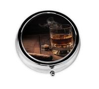 Pill Box 3 Compartment Small Pill Case for Purse & Pocket Cigar & Whiskey Round Pill Box Cute Vitamins Fish Oil Supplements Storage Box Portable Pill Containe Travel Gift