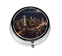 Pill Box 3 Compartment Small Pill Case for Purse & Pocket City Seattle Round Pill Box Cute Vitamins Fish Oil Supplements Storage Box Portable Pill Containe Travel Gift
