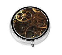 Pill Box 3 Compartment Small Pill Case for Purse & Pocket Cool Steampunk Gears Round Pill Box Cute Vitamins Fish Oil Supplements Storage Box Portable Pill Containe Travel Gift