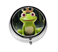 Pill Box 3 Compartment Small Pill Case for Purse & Pocket Crown Frog Round Pill Box Cute Vitamins Fish Oil Supplements Storage Box Portable Pill Containe Travel Gift