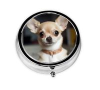 Pill Box 3 Compartment Small Pill Case for Purse & Pocket Cute Chihuahua Round Pill Box Cute Vitamins Fish Oil Supplements Storage Box Portable Pill Containe Travel Gift
