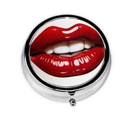 Pill Box 3 Compartment Small Pill Case for Purse & Pocket Cute Graphic Red Lips Round Pill Box Cute Vitamins Fish Oil Supplements Storage Box Portable Pill Containe Travel Gift