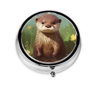 Pill Box 3 Compartment Small Pill Case for Purse & Pocket Cute Otter Round Pill Box Cute Vitamins Fish Oil Supplements Storage Box Portable Pill Containe Travel Gift