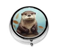 Pill Box 3 Compartment Small Pill Case for Purse & Pocket Cute Otter Round Pill Box Cute Vitamins Fish Oil Supplements Storage Box Portable Pill Containe Travel Gift