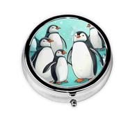 Pill Box 3 Compartment Small Pill Case for Purse & Pocket Cute Penguins Round Pill Box Cute Vitamins Fish Oil Supplements Storage Box Portable Pill Containe Travel Gift