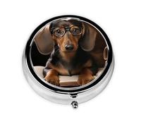 Pill Box 3 Compartment Small Pill Case for Purse & Pocket Dachshund Book Round Pill Box Cute Vitamins Fish Oil Supplements Storage Box Portable Pill Containe Travel Gift