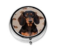 Pill Box 3 Compartment Small Pill Case for Purse & Pocket Dachshund Dog Round Pill Box Cute Vitamins Fish Oil Supplements Storage Box Portable Pill Containe Travel Gift