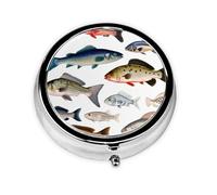 Pill Box 3 Compartment Small Pill Case for Purse & Pocket Different Fish Round Pill Box Cute Vitamins Fish Oil Supplements Storage Box Portable Pill Containe Travel Gift