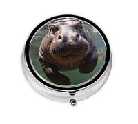 Pill Box 3 Compartment Small Pill Case for Purse & Pocket Diving Hippo Round Pill Box Cute Vitamins Fish Oil Supplements Storage Box Portable Pill Containe Travel Gift