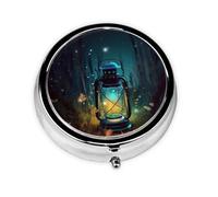 Pill Box 3 Compartment Small Pill Case for Purse & Pocket Fireflies and Lantern Round Pill Box Cute Vitamins Fish Oil Supplements Storage Box Portable Pill Containe Travel Gift