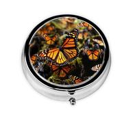 Pill Box 3 Compartment Small Pill Case for Purse & Pocket Heaps of Orange Monarch Butterflies Round Pill Box Cute Vitamins Fish Oil Supplements Storage Box Portable Pill Containe Travel Gift