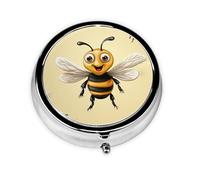 Pill Box 3 Compartment Small Pill Case for Purse & Pocket Honey Bee Round Pill Box Cute Vitamins Fish Oil Supplements Storage Box Portable Pill Containe Travel Gift