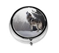 Pill Box 3 Compartment Small Pill Case for Purse & Pocket Howling Wolf Round Pill Box Cute Vitamins Fish Oil Supplements Storage Box Portable Pill Containe Travel Gift