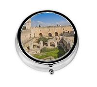 Pill Box 3 Compartment Small Pill Case for Purse & Pocket Israel at The Tower of David Round Pill Box Cute Vitamins Fish Oil Supplements Storage Box Portable Pill Containe Travel Gift