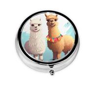 Pill Box 3 Compartment Small Pill Case for Purse & Pocket Llama Alpaca Round Pill Box Cute Vitamins Fish Oil Supplements Storage Box Portable Pill Containe Travel Gift