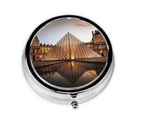 Pill Box 3 Compartment Small Pill Case for Purse & Pocket Louvre Museum in Paris Round Pill Box Cute Vitamins Fish Oil Supplements Storage Box Portable Pill Containe Travel Gift