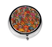 Pill Box 3 Compartment Small Pill Case for Purse & Pocket Mexican Folk Art Round Pill Box Cute Vitamins Fish Oil Supplements Storage Box Portable Pill Containe Travel Gift