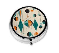 Pill Box 3 Compartment Small Pill Case for Purse & Pocket Mid Century Geometric Round Pill Box Cute Vitamins Fish Oil Supplements Storage Box Portable Pill Containe Travel Gift