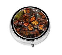Pill Box 3 Compartment Small Pill Case for Purse & Pocket Monarch Butterflies Round Pill Box Cute Vitamins Fish Oil Supplements Storage Box Portable Pill Containe Travel Gift