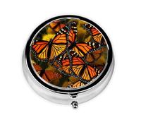 Pill Box 3 Compartment Small Pill Case for Purse & Pocket Monarch Butterflies Round Pill Box Cute Vitamins Fish Oil Supplements Storage Box Portable Pill Containe Travel Gift