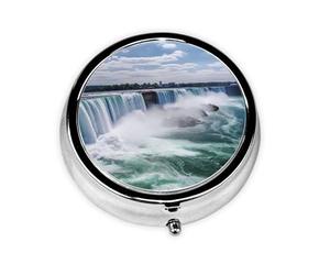 Pill Box 3 Compartment Small Pill Case for Purse & Pocket Niagara Falls Round Pill Box Cute Vitamins Fish Oil Supplements Storage Box Portable Pill Containe Travel Gift