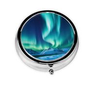 Pill Box 3 Compartment Small Pill Case for Purse & Pocket Northern Lights Round Pill Box Cute Vitamins Fish Oil Supplements Storage Box Portable Pill Containe Travel Gift