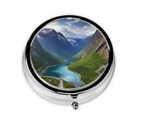Pill Box 3 Compartment Small Pill Case for Purse & Pocket Norwegian Fjords Round Pill Box Cute Vitamins Fish Oil Supplements Storage Box Portable Pill Containe Travel Gift