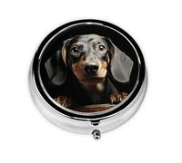 Pill Box 3 Compartment Small Pill Case for Purse & Pocket Pad Dachshund Round Pill Box Cute Vitamins Fish Oil Supplements Storage Box Portable Pill Containe Travel Gift