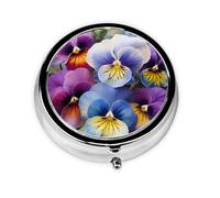 Pill Box 3 Compartment Small Pill Case for Purse & Pocket Pansy Perfection Round Pill Box Cute Vitamins Fish Oil Supplements Storage Box Portable Pill Containe Travel Gift