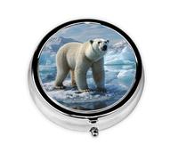 Pill Box 3 Compartment Small Pill Case for Purse & Pocket Polar Bear Ice Round Pill Box Cute Vitamins Fish Oil Supplements Storage Box Portable Pill Containe Travel Gift