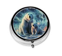 Pill Box 3 Compartment Small Pill Case for Purse & Pocket Polar Bears Northern Lights Round Pill Box Cute Vitamins Fish Oil Supplements Storage Box Portable Pill Containe Travel Gift