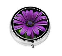 Pill Box 3 Compartment Small Pill Case for Purse & Pocket Purple Daisy Round Pill Box Cute Vitamins Fish Oil Supplements Storage Box Portable Pill Containe Travel Gift