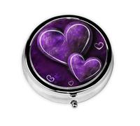 Pill Box 3 Compartment Small Pill Case for Purse & Pocket Purple Hearts Round Pill Box Cute Vitamins Fish Oil Supplements Storage Box Portable Pill Containe Travel Gift