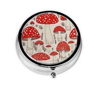 Pill Box 3 Compartment Small Pill Case for Purse & Pocket Red White Mushroom Round Pill Box Cute Vitamins Fish Oil Supplements Storage Box Portable Pill Containe Travel Gift