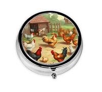 Pill Box 3 Compartment Small Pill Case for Purse & Pocket Roast Chicken Hen Farm Round Pill Box Cute Vitamins Fish Oil Supplements Storage Box Portable Pill Containe Travel Gift