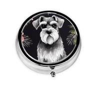 Pill Box 3 Compartment Small Pill Case for Purse & Pocket Schnauzer Round Pill Box Cute Vitamins Fish Oil Supplements Storage Box Portable Pill Containe Travel Gift