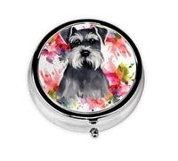 Pill Box 3 Compartment Small Pill Case for Purse & Pocket Schnauzer Round Pill Box Cute Vitamins Fish Oil Supplements Storage Box Portable Pill Containe Travel Gift