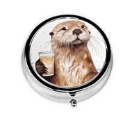 Pill Box 3 Compartment Small Pill Case for Purse & Pocket Sea Otter Round Pill Box Cute Vitamins Fish Oil Supplements Storage Box Portable Pill Containe Travel Gift
