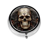 Pill Box 3 Compartment Small Pill Case for Purse & Pocket Skulls Round Pill Box Cute Vitamins Fish Oil Supplements Storage Box Portable Pill Containe Travel Gift