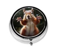 Pill Box 3 Compartment Small Pill Case for Purse & Pocket Squirrel Funny Animal Round Pill Box Cute Vitamins Fish Oil Supplements Storage Box Portable Pill Containe Travel Gift