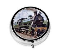 Pill Box 3 Compartment Small Pill Case for Purse & Pocket Steam Locomotive Train Round Pill Box Cute Vitamins Fish Oil Supplements Storage Box Portable Pill Containe Travel Gift