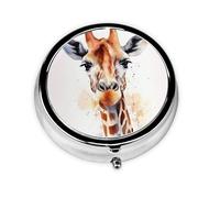 Pill Box 3 Compartment Small Pill Case for Purse & Pocket Stylish Animal Watercolor Giraffe Round Pill Box Cute Vitamins Fish Oil Supplements Storage Box Portable Pill Containe Travel Gift